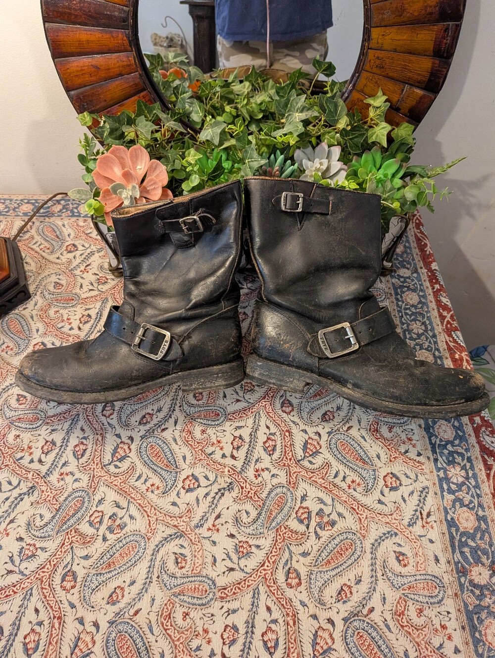 Frye Black Leather Mid-Calf Buckle Boots - Picture 6 of 10